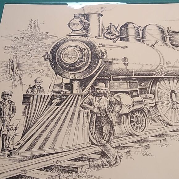 Paul Anthony Lee "The Famous 999" Black and White Steam Locomotive Art Drawing - Picture 2 of 13